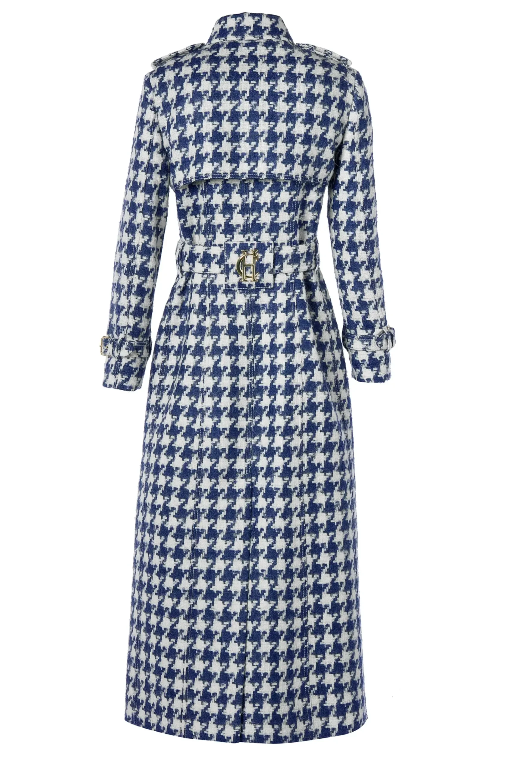 Holland Cooper Full Length Marlborough Trench Coat Large Scale Navy Houndstooth Best