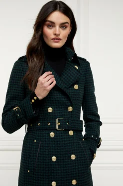 Holland Cooper Full Length Marlborough Trench Coat Emerald Houndstooth Hot