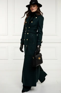 Holland Cooper Full Length Marlborough Trench Coat Emerald Houndstooth Hot