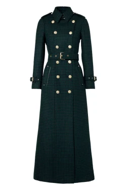 Holland Cooper Full Length Marlborough Trench Coat Emerald Houndstooth Hot