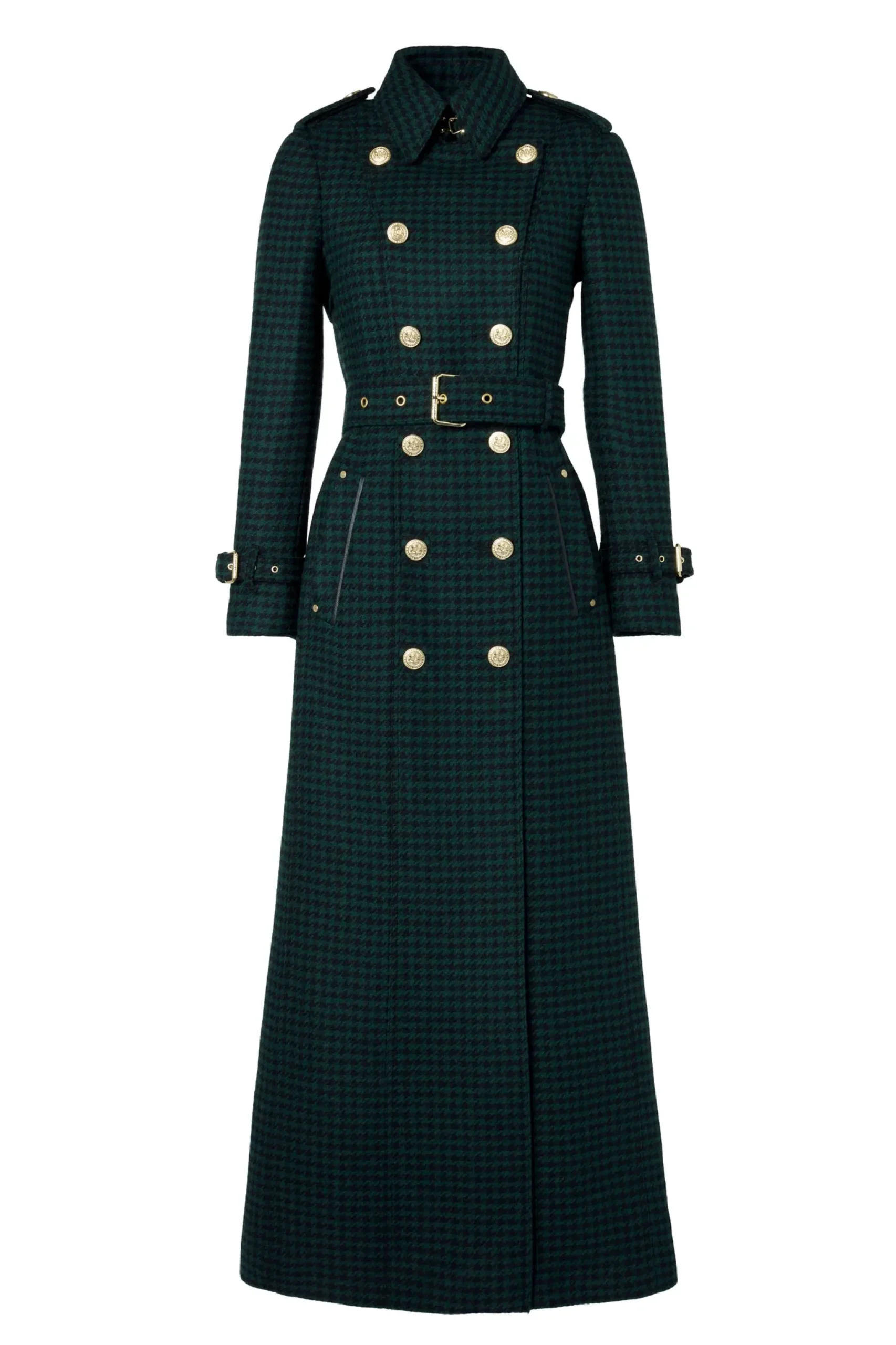 Holland Cooper Full Length Marlborough Trench Coat Emerald Houndstooth Hot
