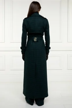 Holland Cooper Full Length Marlborough Trench Coat Emerald Houndstooth Hot
