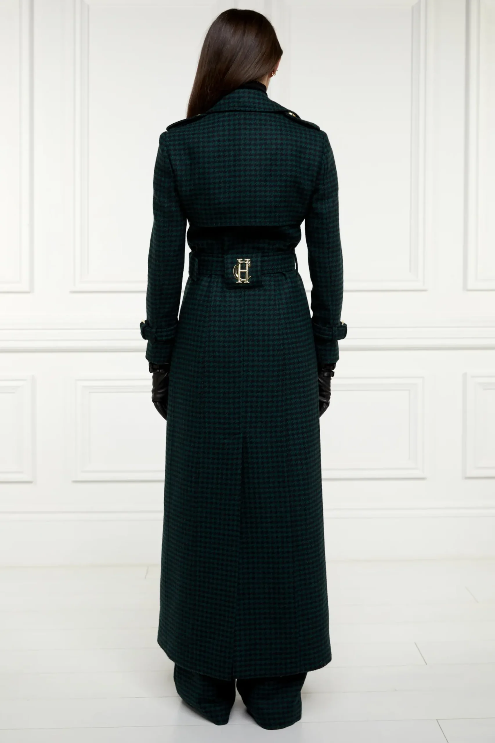 Holland Cooper Full Length Marlborough Trench Coat Emerald Houndstooth Hot
