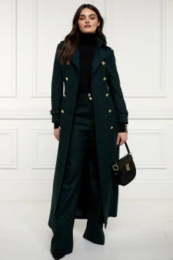 Holland Cooper Full Length Marlborough Trench Coat Emerald Houndstooth Hot