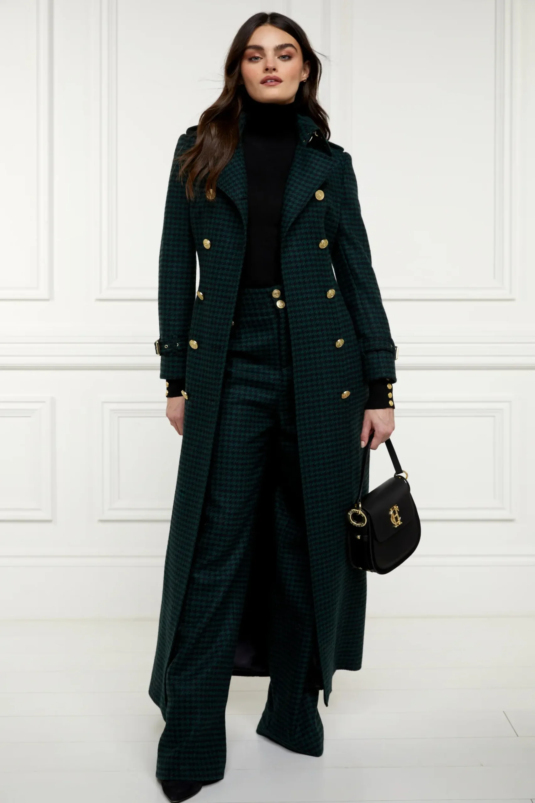 Holland Cooper Full Length Marlborough Trench Coat Emerald Houndstooth Hot