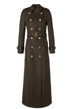 Holland Cooper Full Length Marlborough Trench Coat Chocolate Houndstooth Best