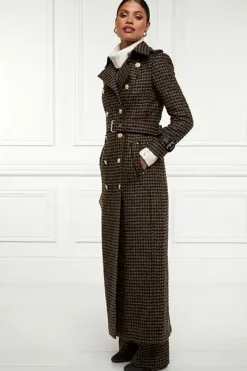 Holland Cooper Full Length Marlborough Trench Coat Chocolate Houndstooth Best