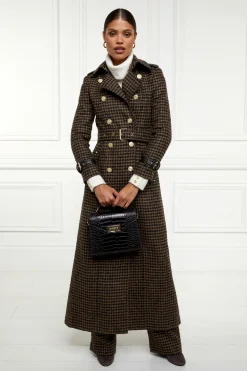 Holland Cooper Full Length Marlborough Trench Coat Chocolate Houndstooth Best