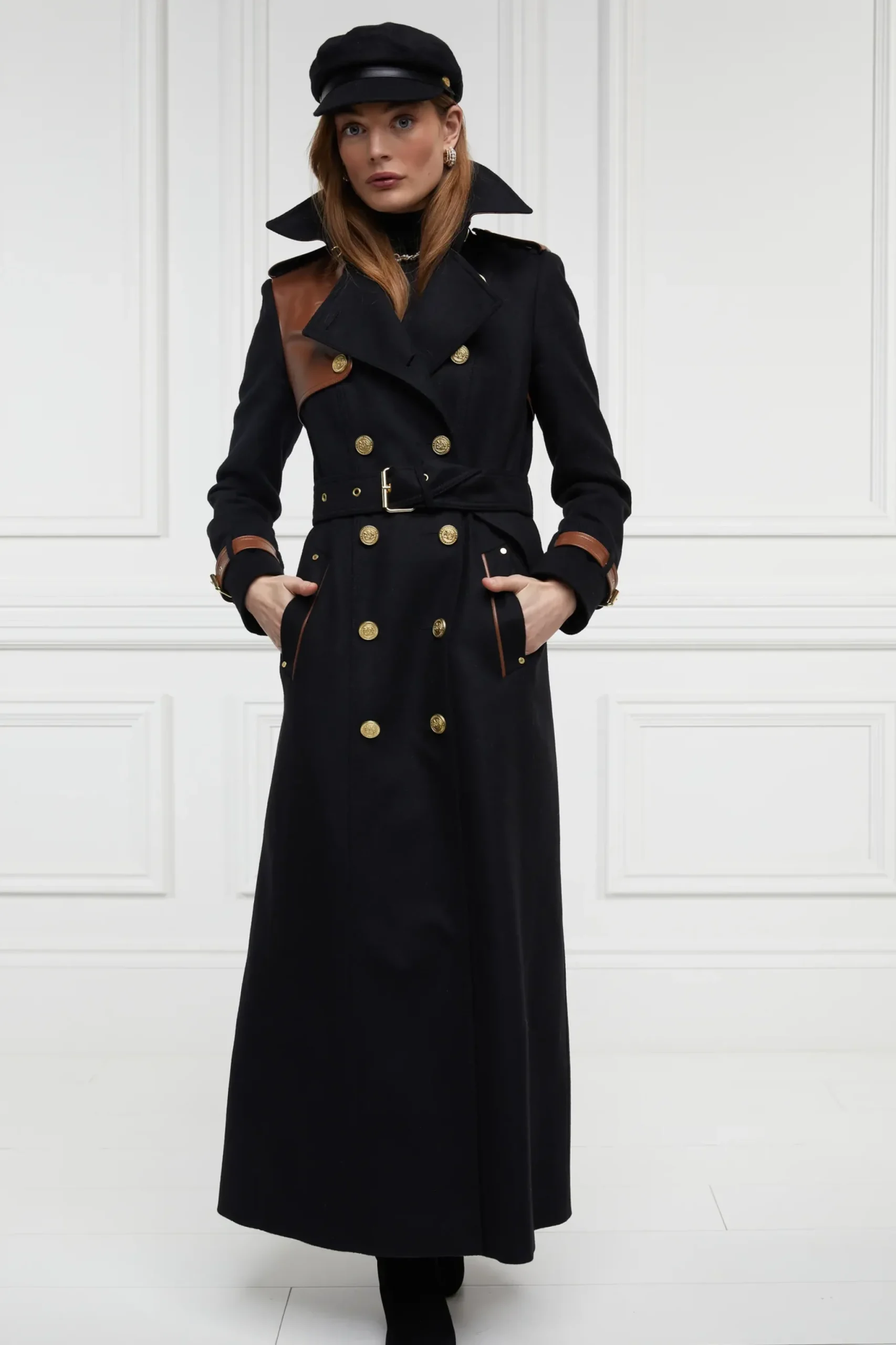 Holland Cooper Full Length Marlborough Trench Coat Soft Black Tan Online