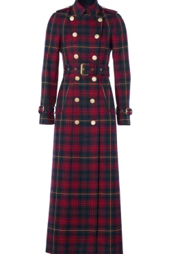Holland Cooper Full Length Marlborough Trench Coat Logan Tartan Online