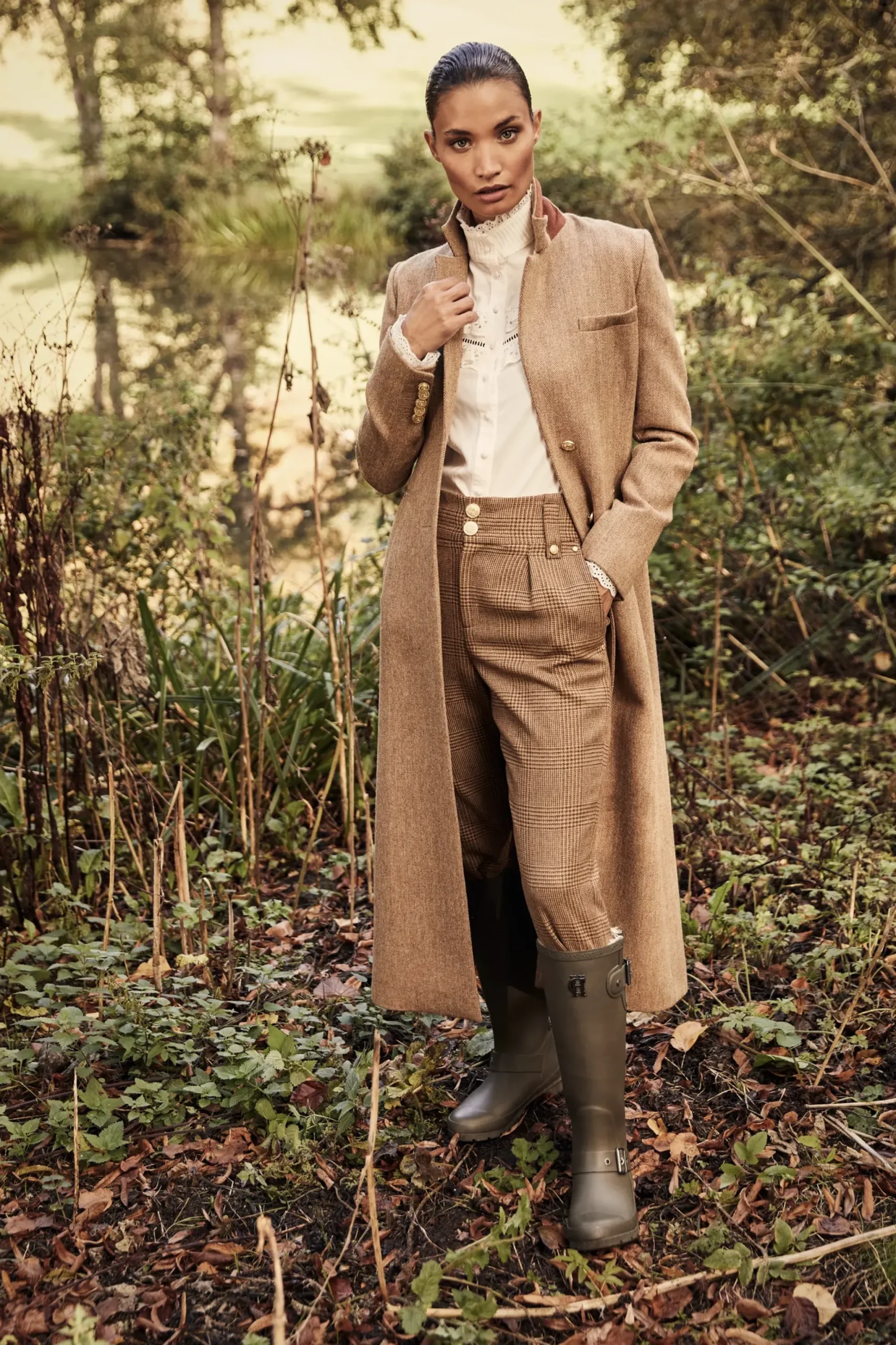 Holland Cooper Full Length Regency Coat Brown Herringbone Hot