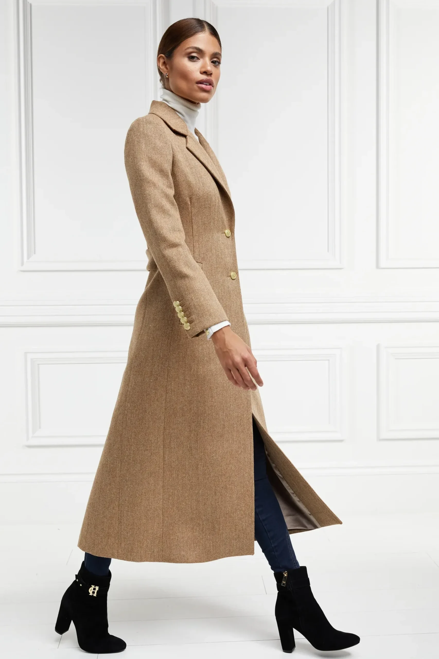 Holland Cooper Full Length Regency Coat Brown Herringbone Hot