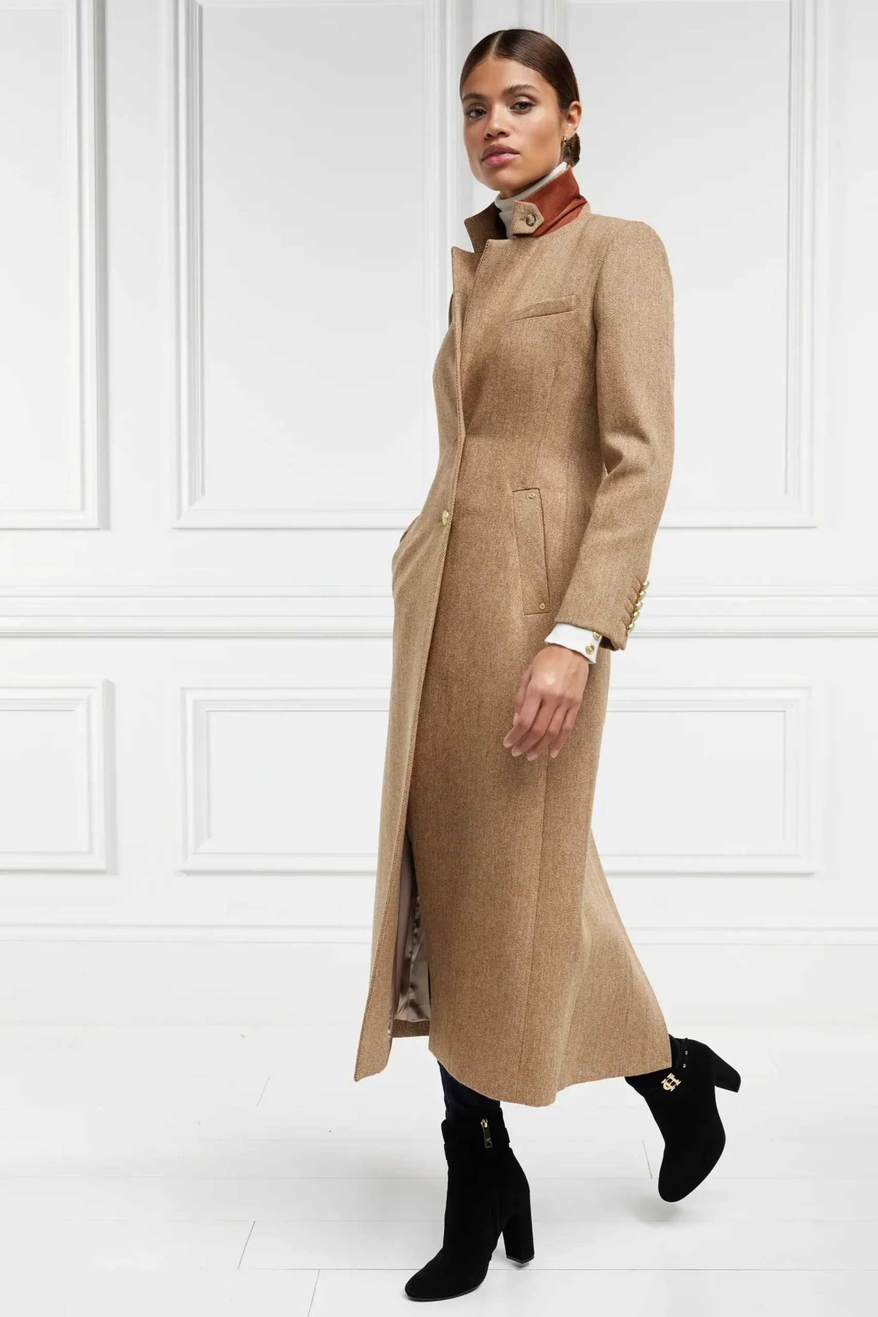 Holland Cooper Full Length Regency Coat Brown Herringbone Hot