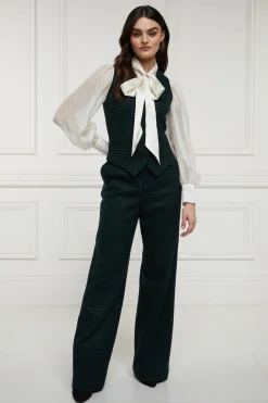 Holland Cooper Hampton Waistcoat Emerald Houndstooth Discount