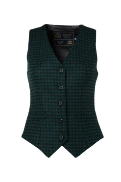 Holland Cooper Hampton Waistcoat Emerald Houndstooth Discount