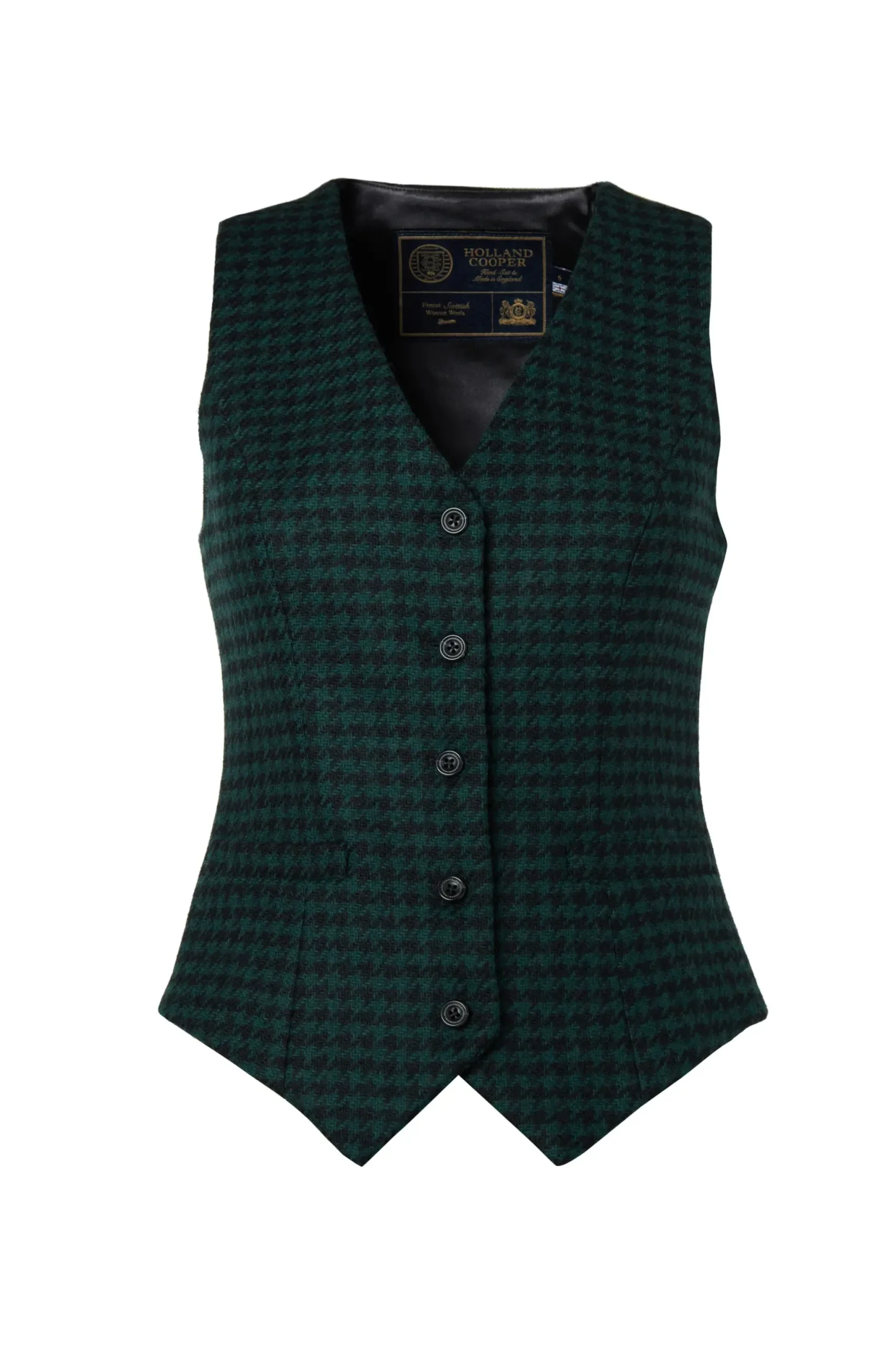 Holland Cooper Hampton Waistcoat Emerald Houndstooth Discount