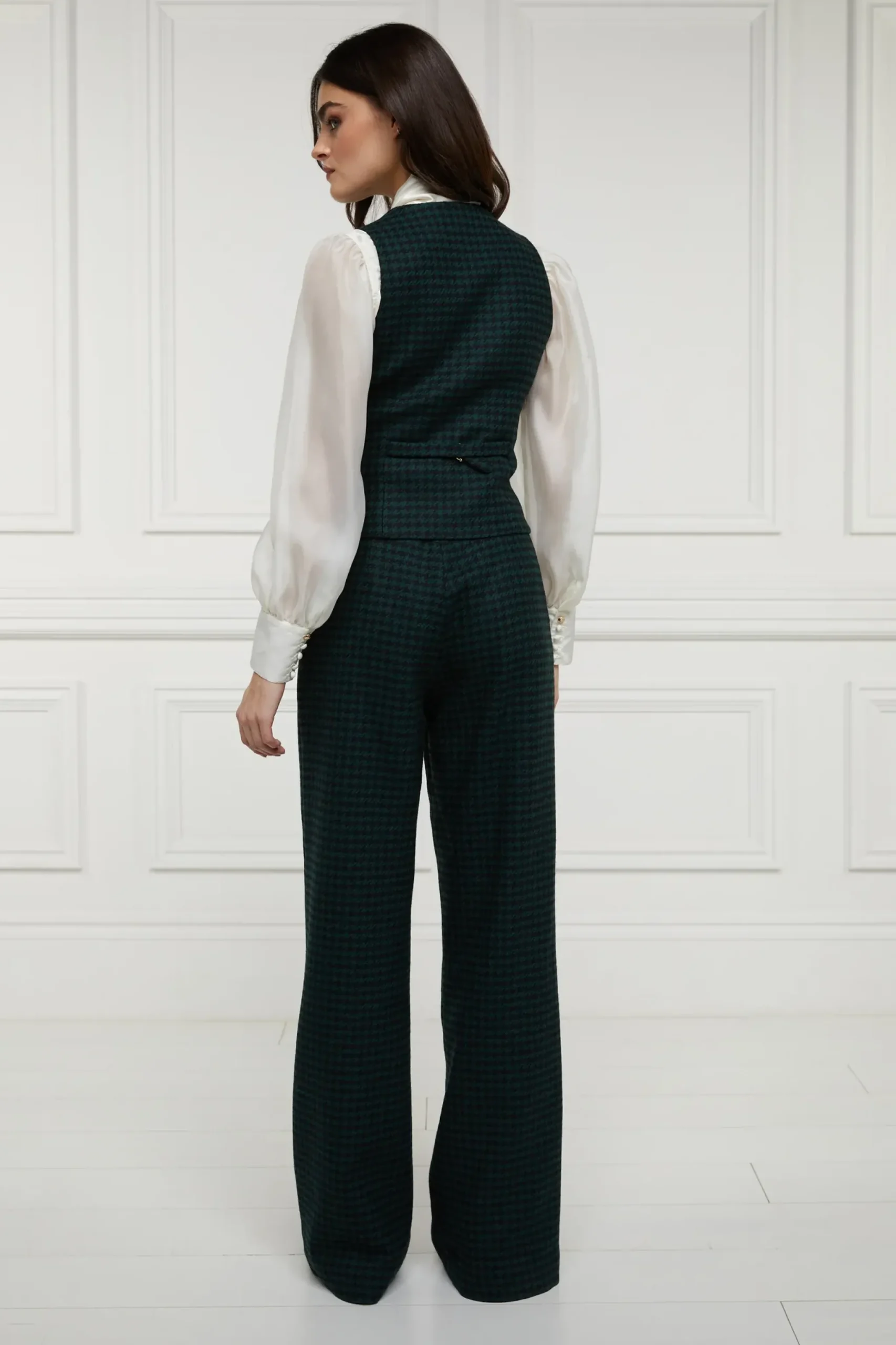 Holland Cooper Hampton Waistcoat Emerald Houndstooth Discount