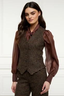 Holland Cooper Hampton Waistcoat Chocolate Houndstooth Outlet