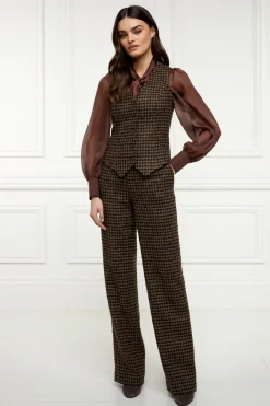 Holland Cooper Hampton Waistcoat Chocolate Houndstooth Outlet