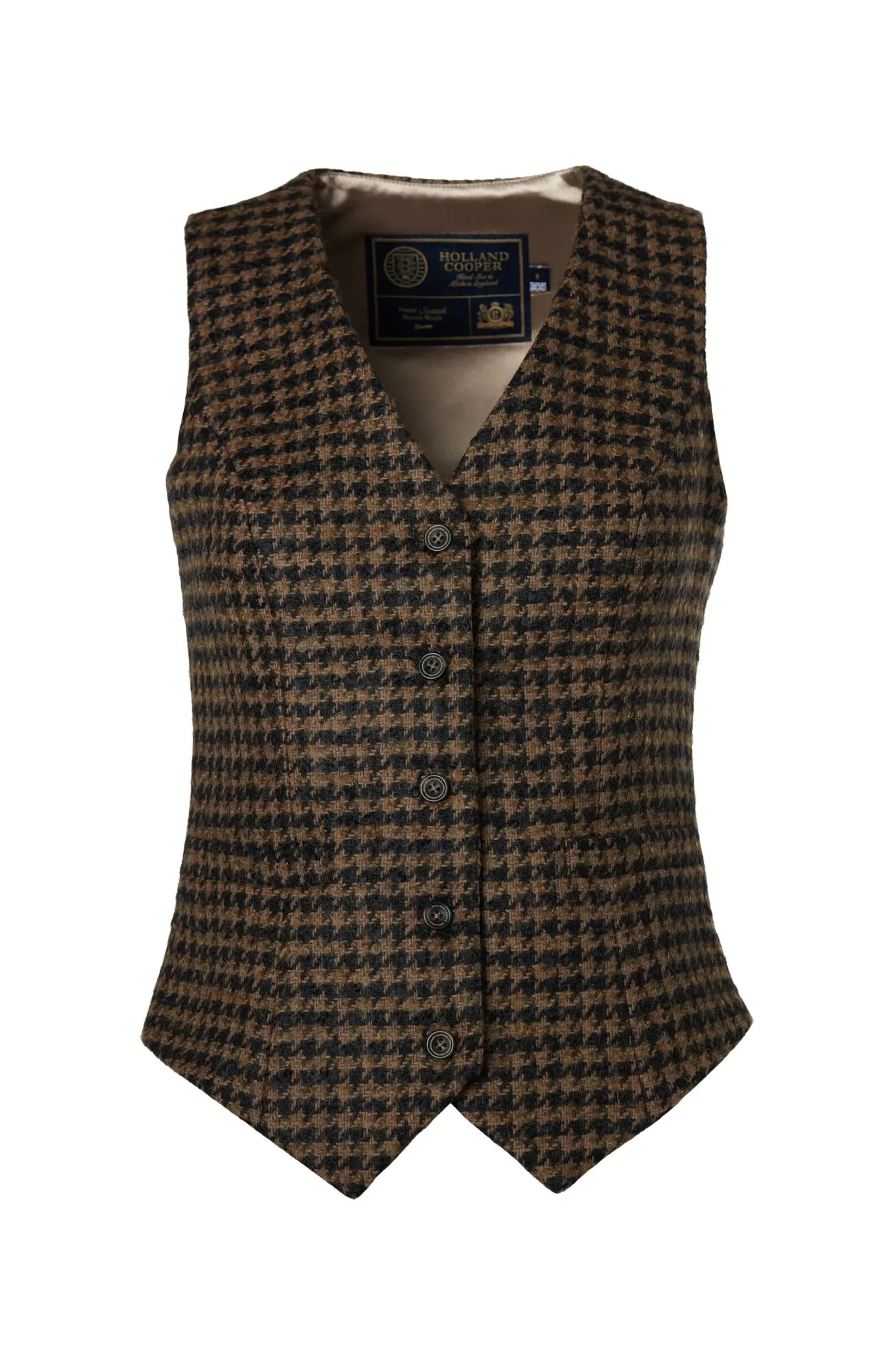 Holland Cooper Hampton Waistcoat Chocolate Houndstooth Outlet