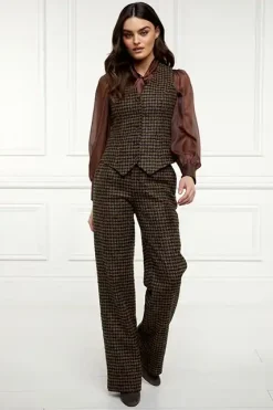 Holland Cooper Hampton Waistcoat Chocolate Houndstooth Outlet