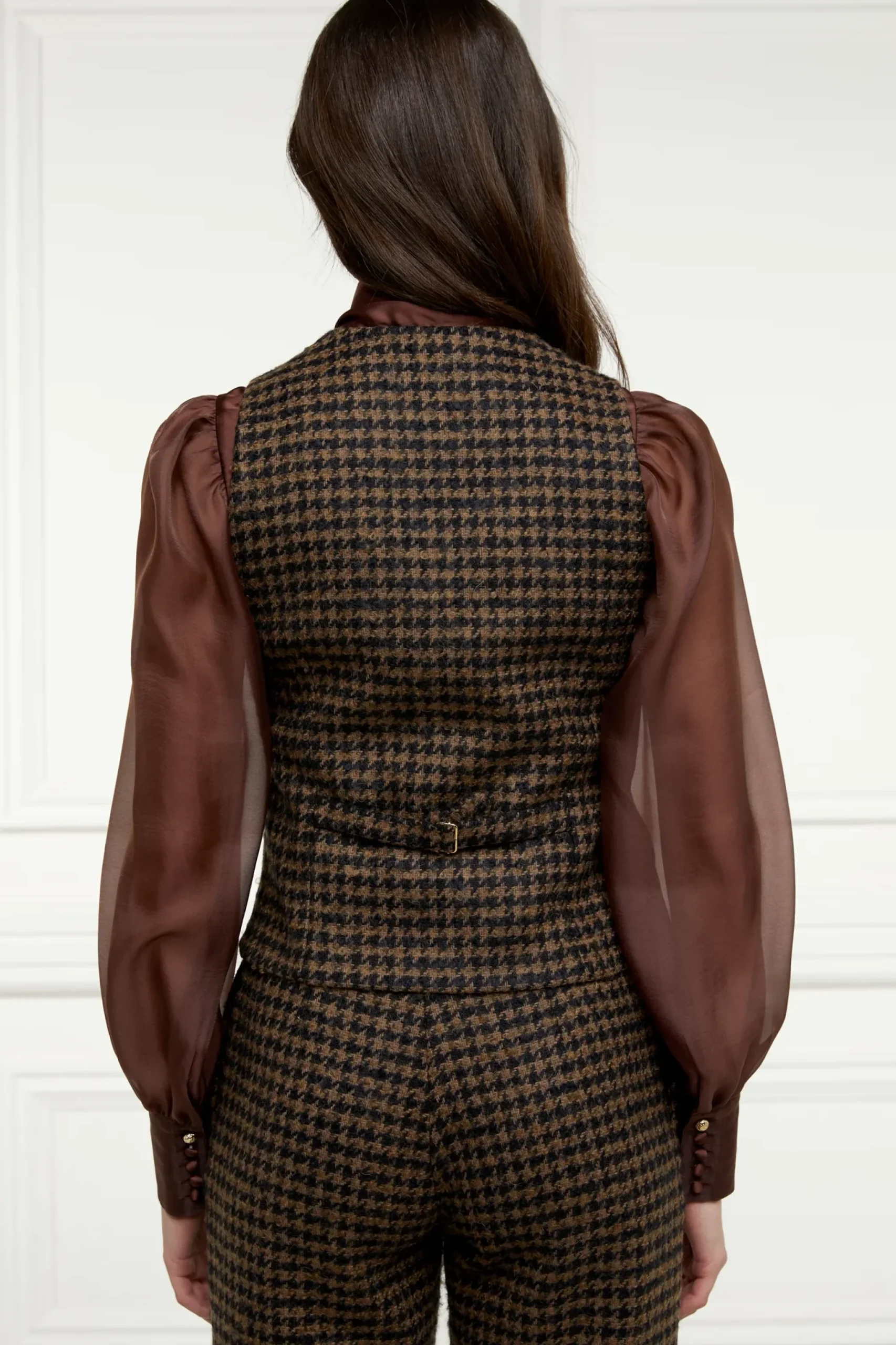 Holland Cooper Hampton Waistcoat Chocolate Houndstooth Outlet