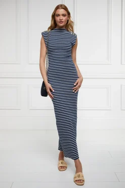 Holland Cooper Harper Maxi Dress Ink Navy Natural Stripe Sale