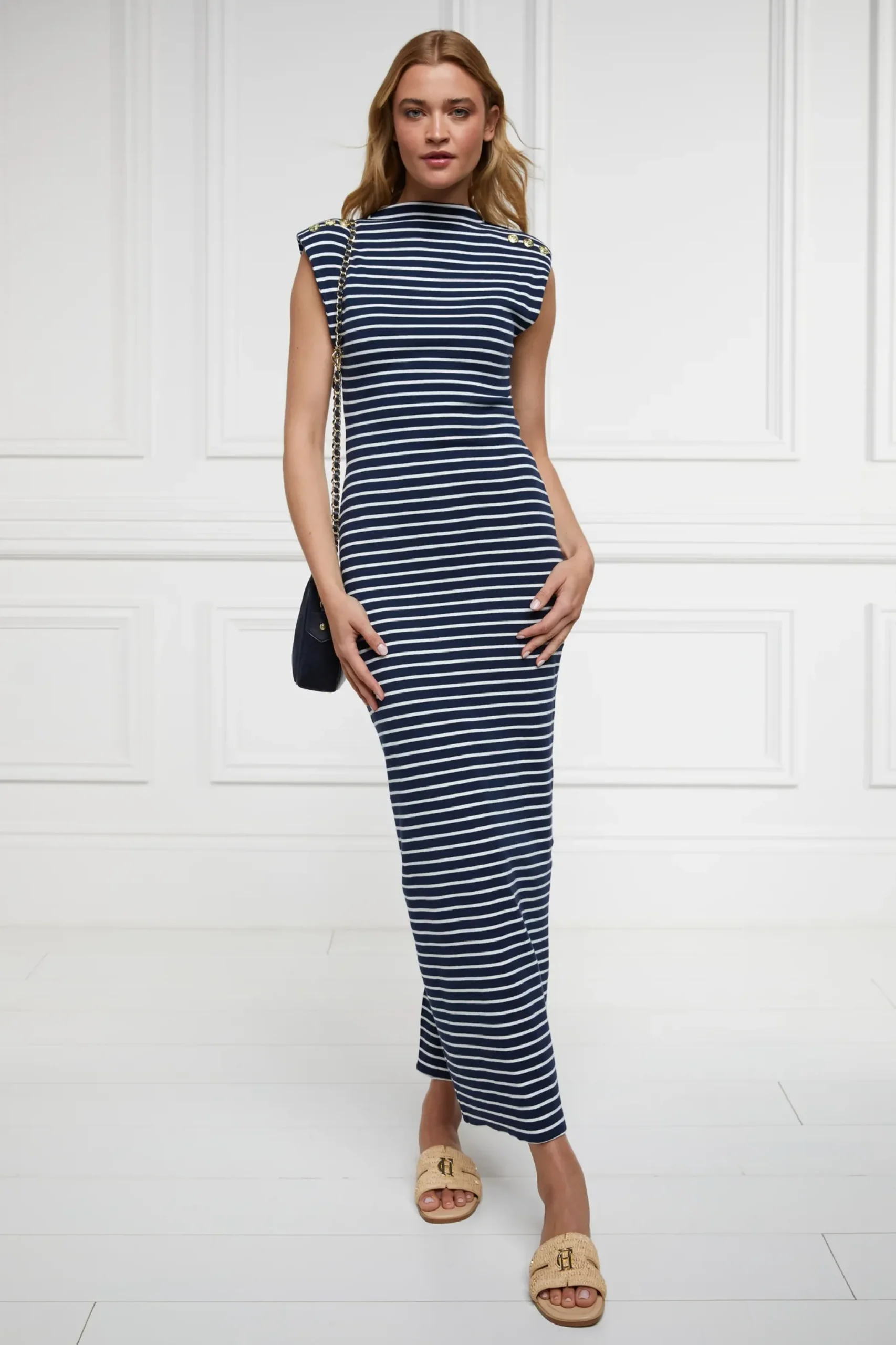 Holland Cooper Harper Maxi Dress Ink Navy Natural Stripe Sale