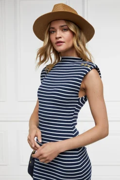 Holland Cooper Harper Maxi Dress Ink Navy Natural Stripe Sale
