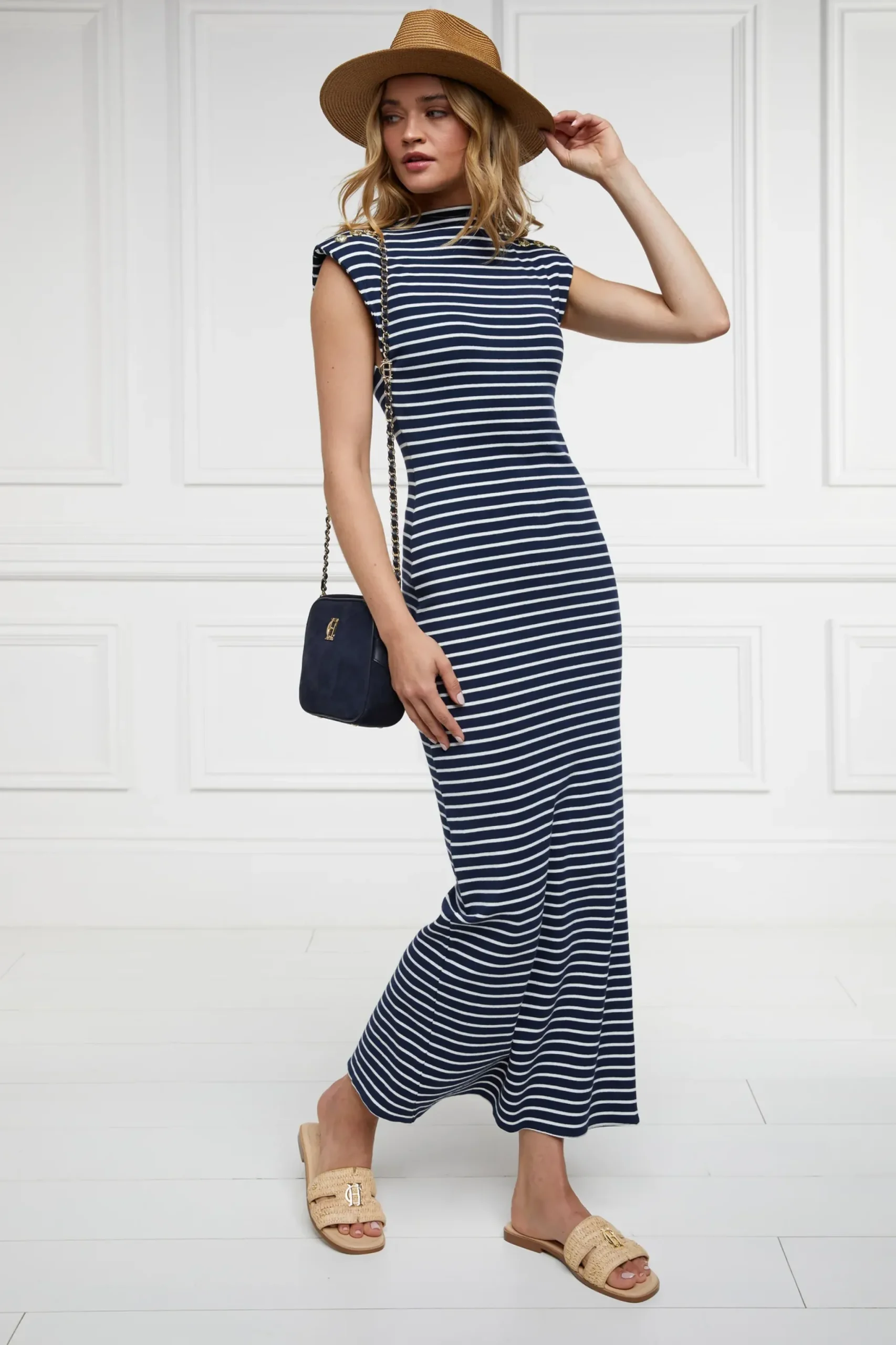 Holland Cooper Harper Maxi Dress Ink Navy Natural Stripe Sale