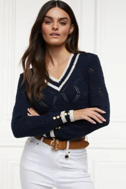 Holland Cooper Harvard V-Neck Knit Ink Navy Discount