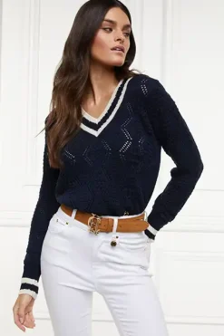 Holland Cooper Harvard V-Neck Knit Ink Navy Discount