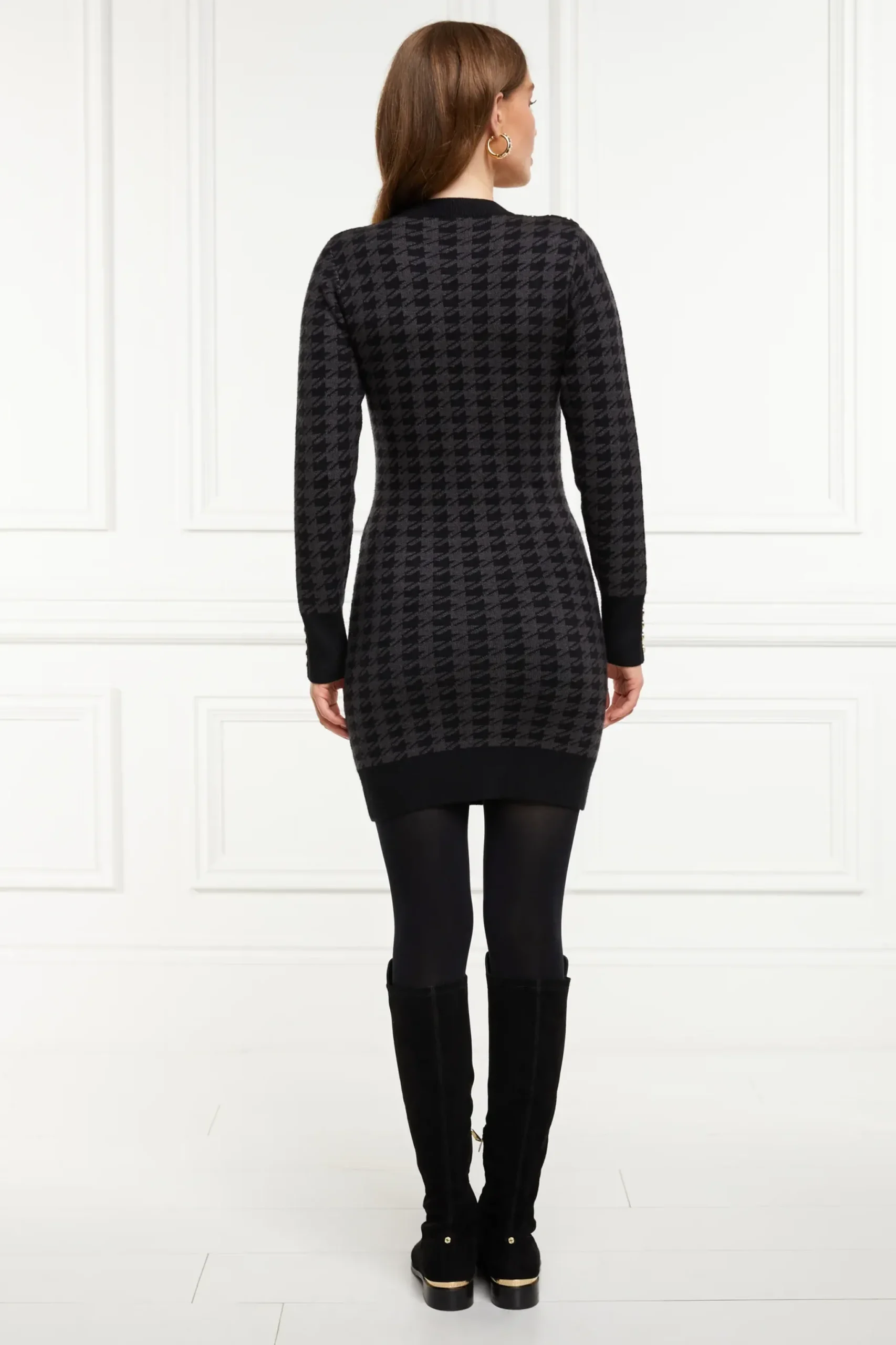 Holland Cooper Hepburn Mini Dress Grey Houndstooth Hot