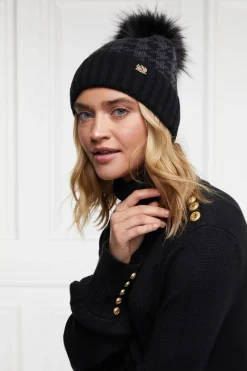 Holland Cooper Heritage Bobble Hat Grey Houndstoooth New