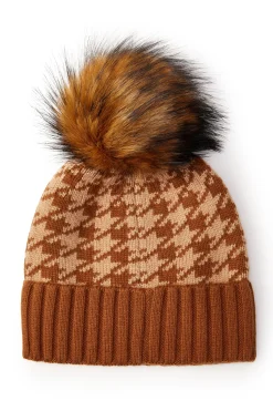 Holland Cooper Heritage Bobble Hat Toffee Houndstooth New