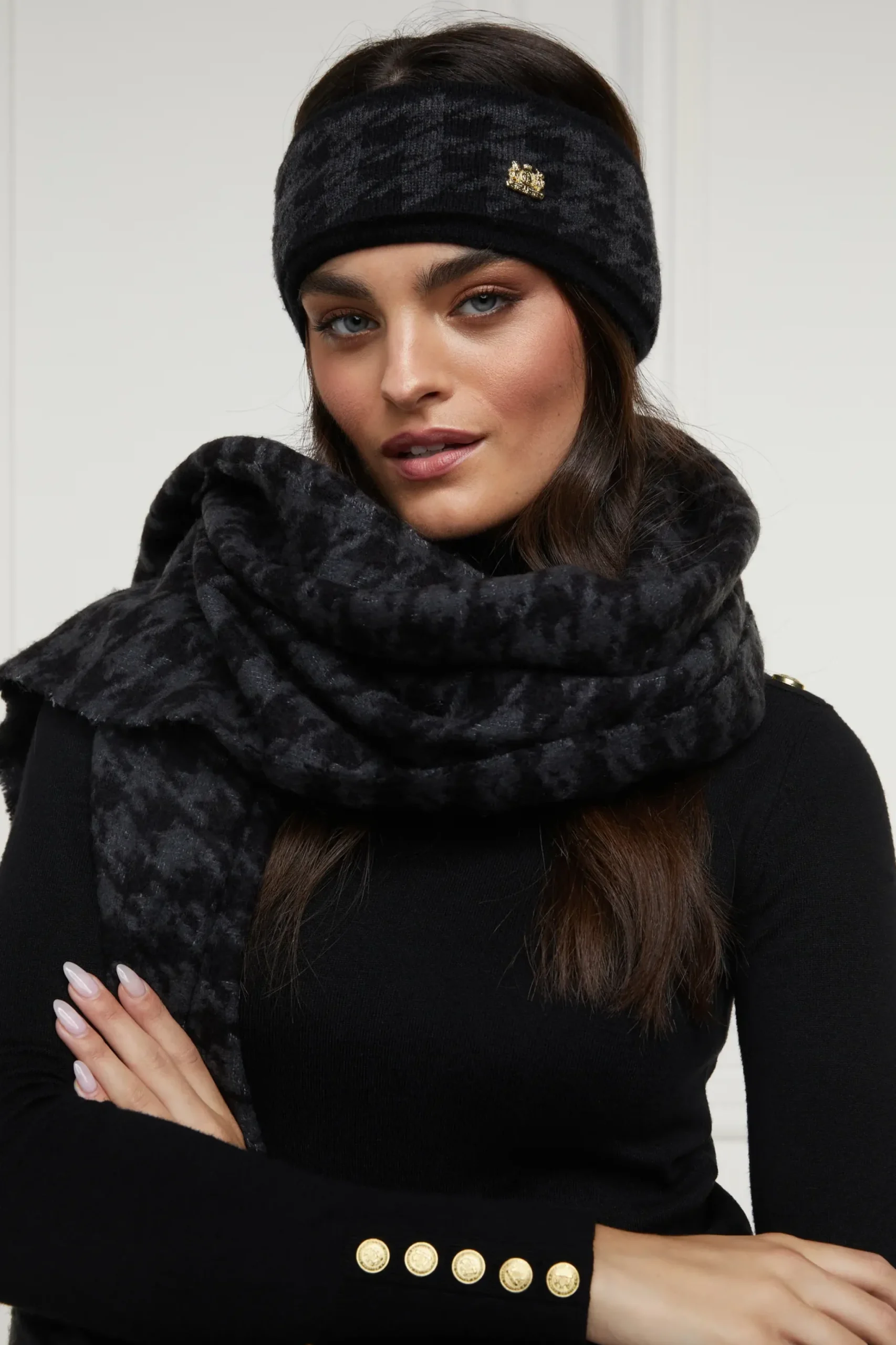 Holland Cooper Heritage Headband Grey Houndstooth Best