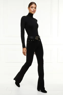 Holland Cooper High Rise Velvet Flare Black Hot