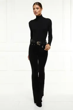 Holland Cooper High Rise Velvet Flare Black Hot
