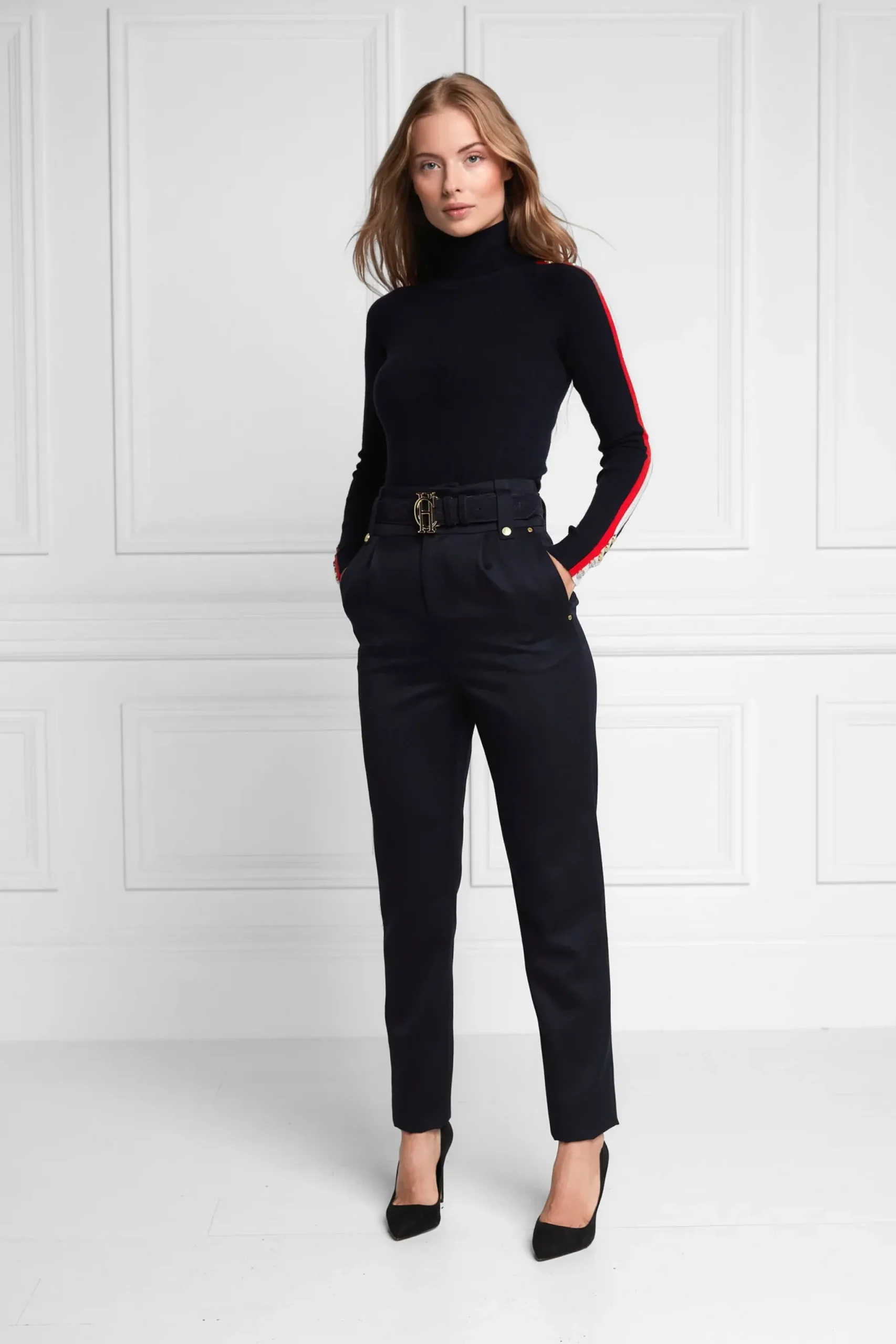 Holland Cooper High Waisted Peg Trouser Navy Barathea