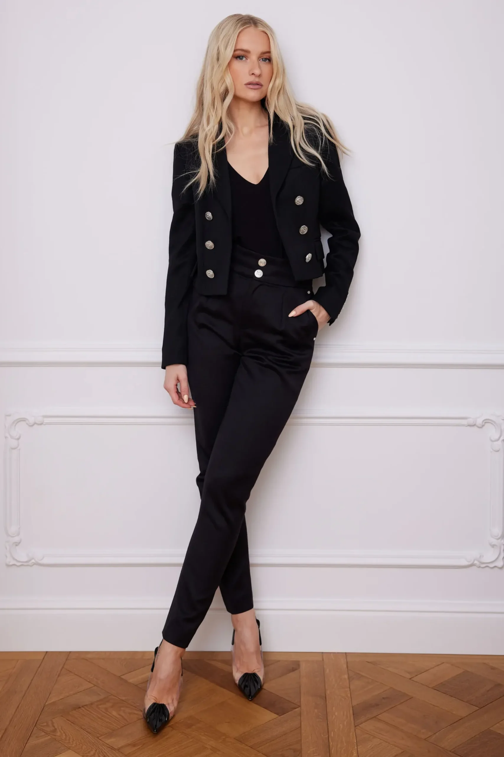 Holland Cooper High Waisted Peg Trouser Black Barathea Silver Best