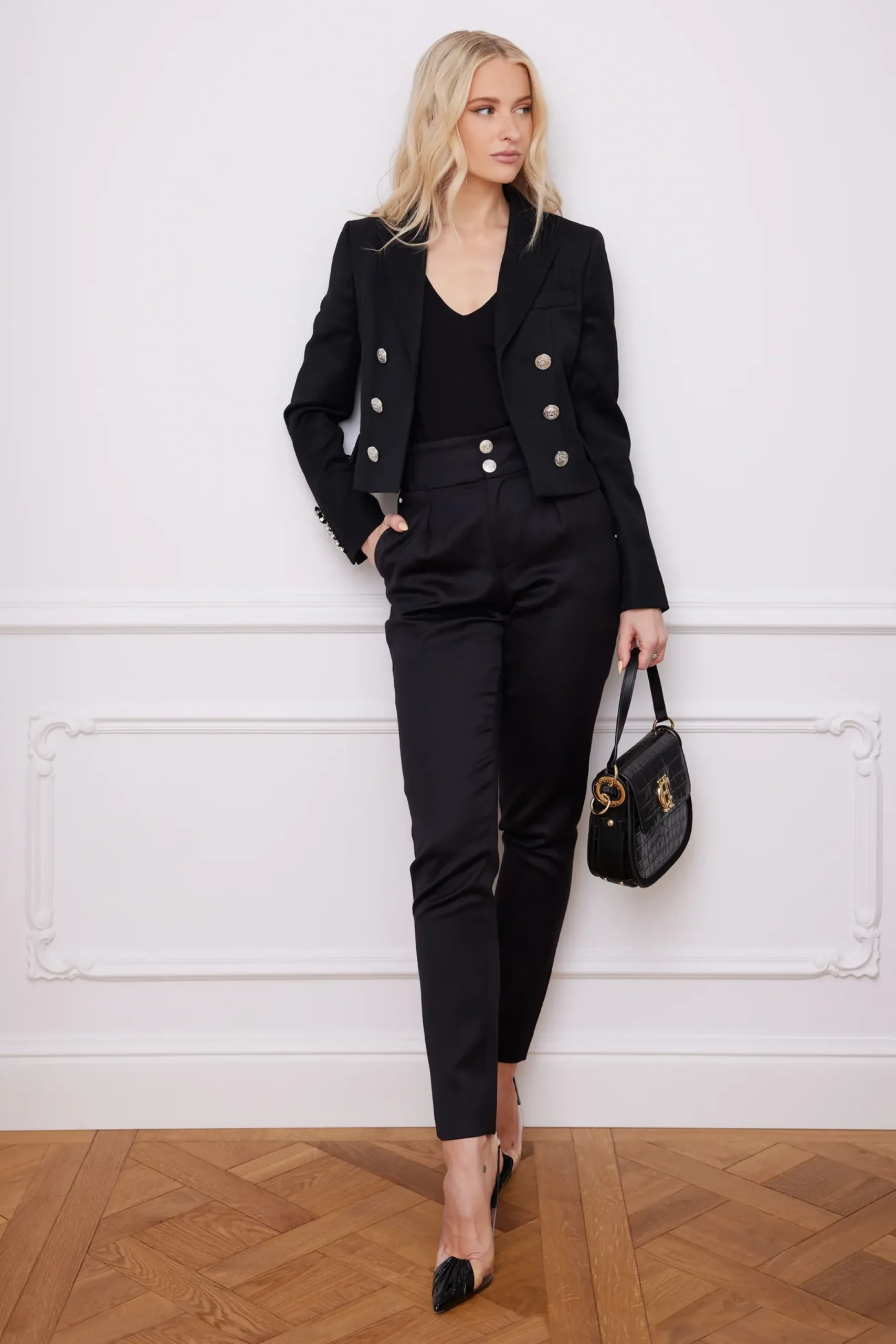 Holland Cooper High Waisted Peg Trouser Black Barathea Silver Best