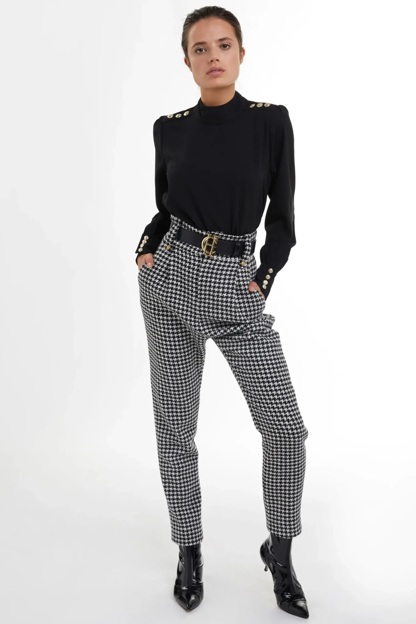 Holland Cooper High Waisted Peg Trouser Houndstooth Outlet