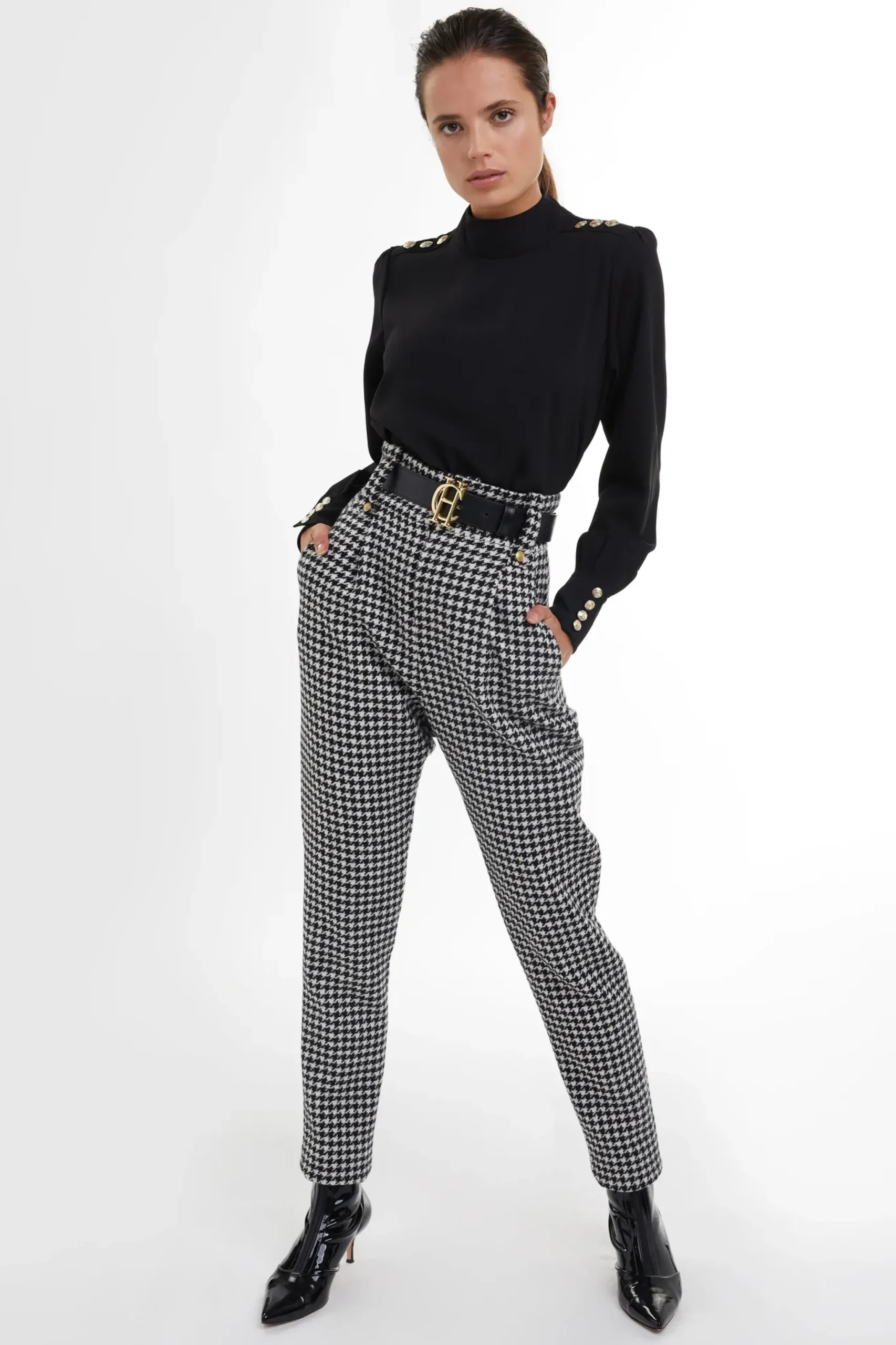 Holland Cooper High Waisted Peg Trouser Houndstooth Outlet