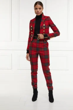 Holland Cooper High Waisted Peg Trouser Red Tartan Outlet