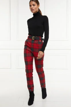 Holland Cooper High Waisted Peg Trouser Red Tartan Outlet