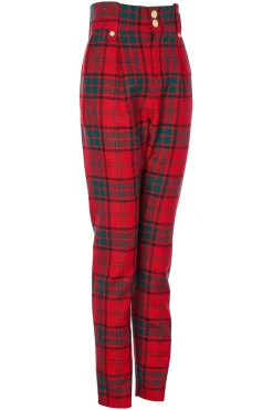 Holland Cooper High Waisted Peg Trouser Red Tartan Outlet