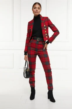 Holland Cooper High Waisted Peg Trouser Red Tartan Outlet