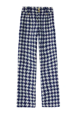 Holland Cooper High Waisted Straight Trouser Large Scale Navy Houndstooth Hot