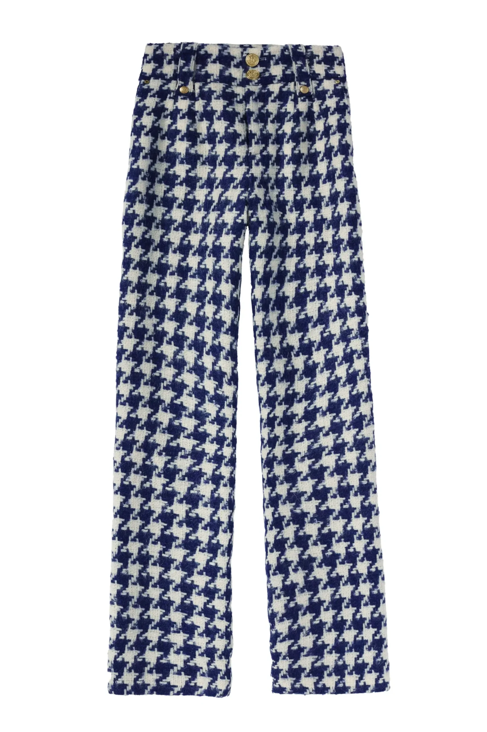 Holland Cooper High Waisted Straight Trouser Large Scale Navy Houndstooth Hot