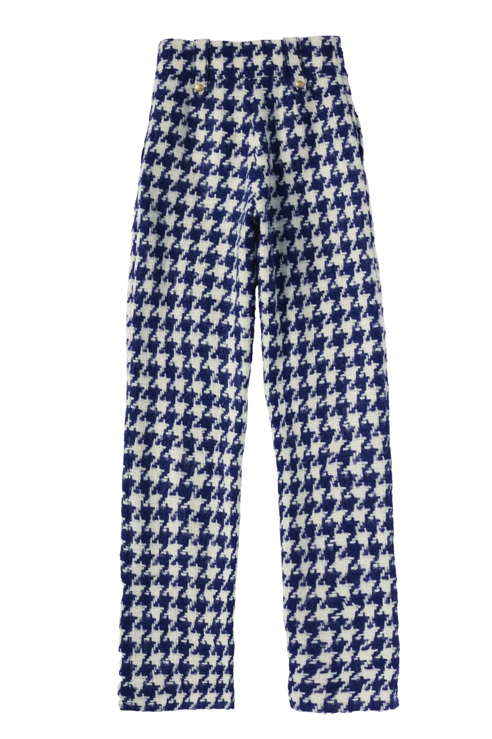 Holland Cooper High Waisted Straight Trouser Large Scale Navy Houndstooth Hot